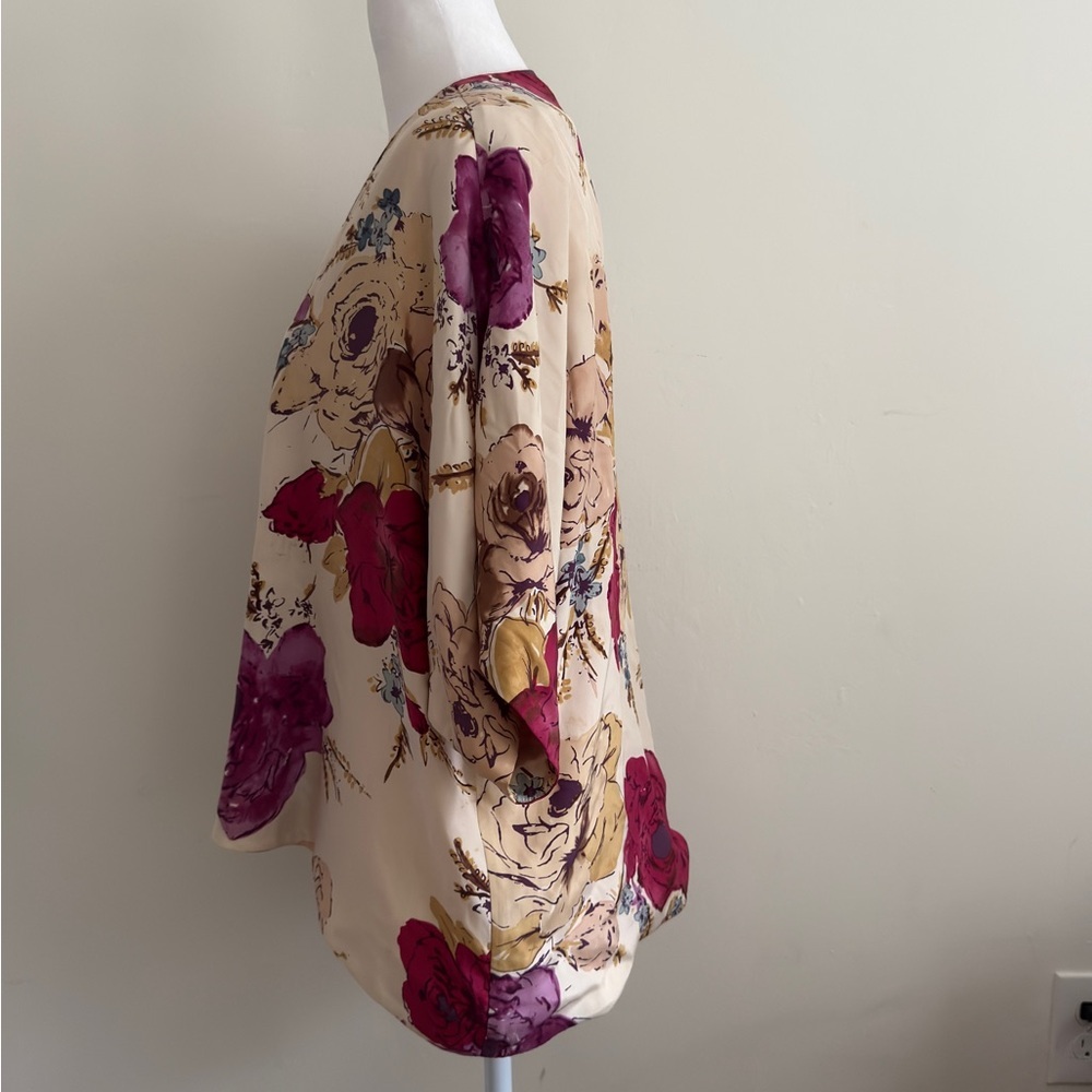 ODILLE x Anthropologie Silk Floral Kimono- Cream and Pink . Women’s Size Medium - Picture 3 of 10